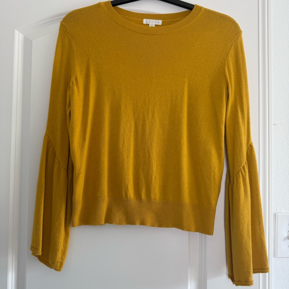 Anthropologie Leith Women Knit Crewneck Bell Sleeve Mustard Yellow Sweater XS